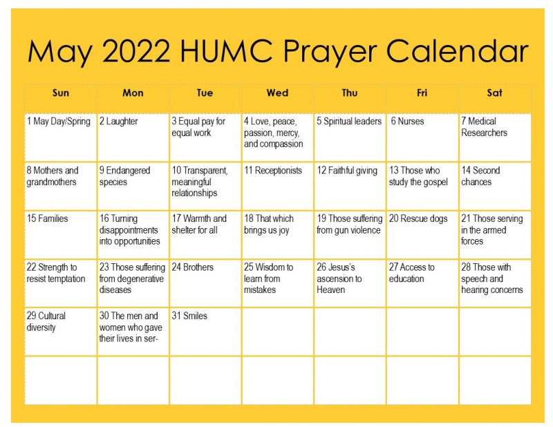 May Prayer Calendar Heritage UMC